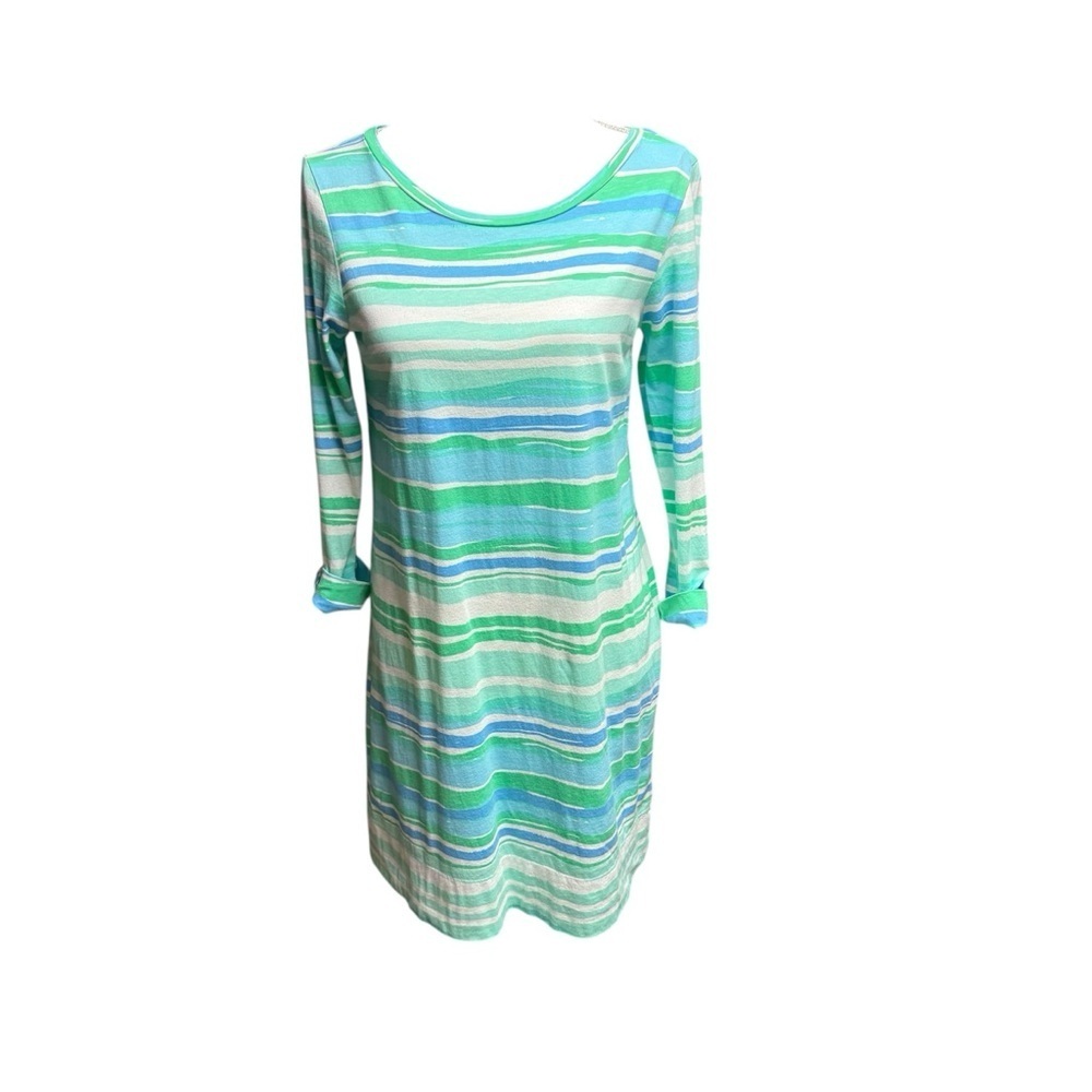 Lilly Pulitzer Green and Blue Striped Long Sleeve Dress Size medium